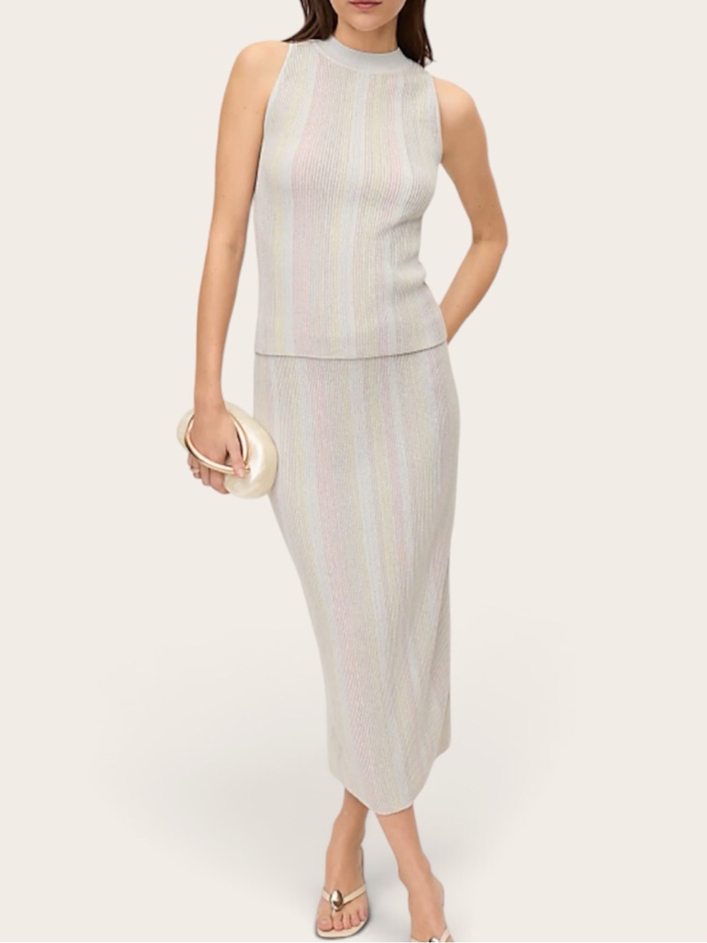 NWT Ann Taylor Sleeveless Knit Midi Skirt/ sweater shell set Soft Pastel Stripe